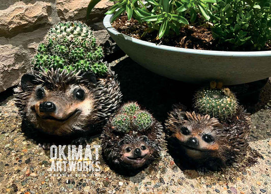 Hedgehog sculptures made with Pal Tiya Premium cement clay