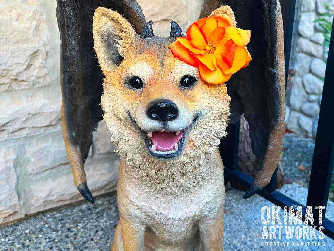 Devil dog sculpture made with Pal Tiya Premium cement clay