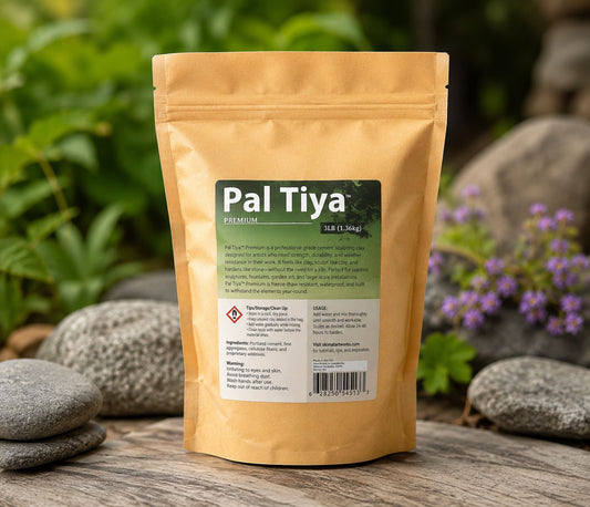 3lb bag of Pal Tiya Premium cement clay in garden setting